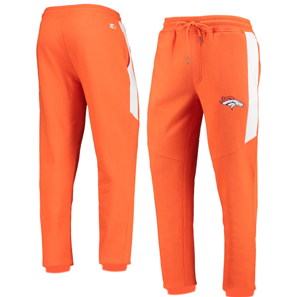 Men's Denver Broncos Starter Orange/White Goal Post Fleece Pants Men's Denver Broncos Starter Orange/White Goal Post Fleece Pants